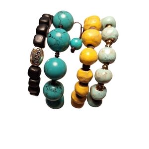 4 Lot Bundle Nice Quality Beaded Bracelets Funky Colorful 925 Yellow Turquoise
